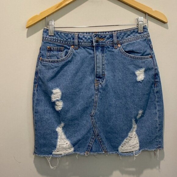H&M Denim Blue Distressed High Waisted Mini Skirt​​​​​​​ - Picture 8 of 10